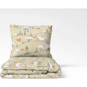 Povlečení Vánoční bavlněné povlečení Chaloupky na béžové 140x200+70x90