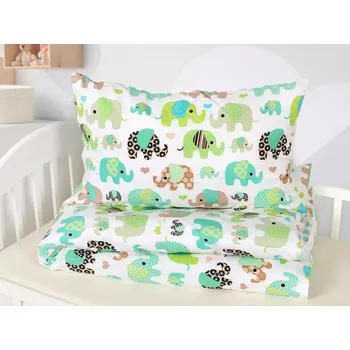 Povlečení Dětské bavlněné povlečení Zelení sloníci 140x200+70x90
