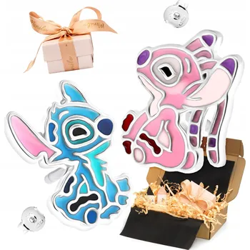 Náušnice Stříbrné náušnice 925 puzetky pohádkové pro dívku Stich a Angel