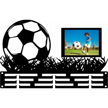 Věšák Kovový nástěnný věšák na MEDAILE s RÁMEČKEM na fotografie – Pro fanouška fotbalu