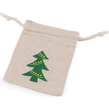 Dárková taška Vánoční bavlněný pytlík stromeček, Mikuláš 8x10 cm Varianta: 1 režná stromeček, Balení: 10 ks