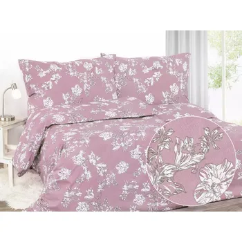 Povlečení Saténové povlečení Lilie na starorůžové 140x200+70x90