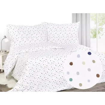 Povlečení Saténové povlečení Petrolejové a barevné puntíky na bílé 140x200+70x90