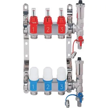 Instalatérský materiál 06440698 Nerezový rozdělovač hranatý s automatickým odvzdušněním - 3 cestný