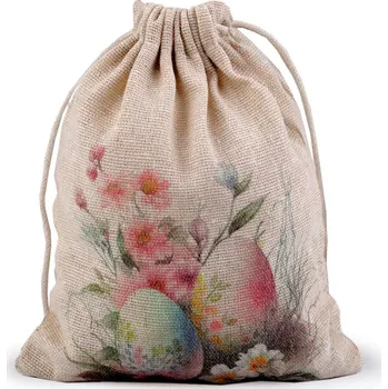 Velikonoční dekorace Dárkový pytlík jarní / velikonoční 13x18 cm lněný, Balení 20 ks, Varianta 3 režná vajíčka