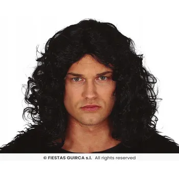 Karnevalová paruka Guirca paruka polodlouhé černé kudrnaté vlasy