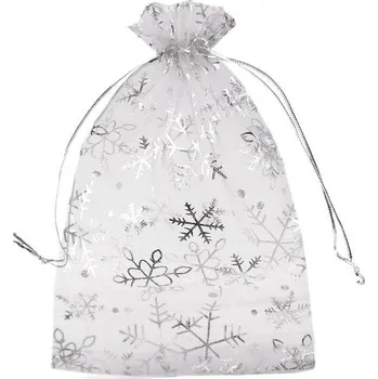 Dárková taška Vánoční dárkový pytlík vločky 13x18 cm organza Varianta: 6 šedá nejsvětlejší stříbrná, Balení: 50 ks