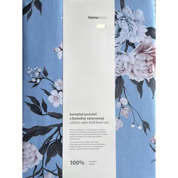 Povlečení Povlečení z bavlna saténu 200x220cm modré s květinami Solfiera 100% bavlna