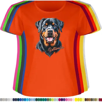 Dámské tričko damske-levne-bavlnene-tricko-digitalni-potisk-pes-rotvajler Barva: Orange - pomerančová, velikost: XL