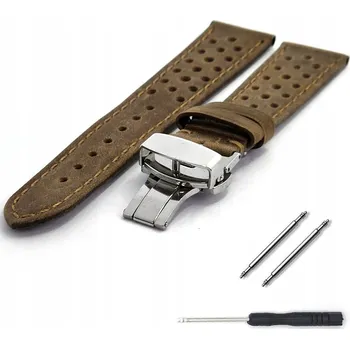 Řemínek na hodinky Kožený řemínek k hodinkám TZ-037.02SD s motýlkovou sponou, vintage styl, 20 mm