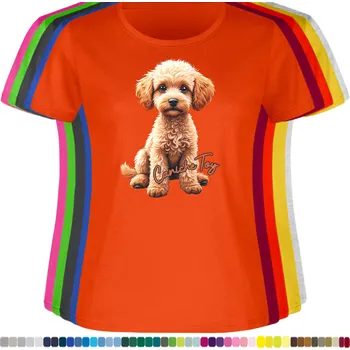 Dámské tričko damske-levne-bavlnene-tricko-digitalni-potisk-pes-pudl Barva: Orange - pomerančová, velikost: M