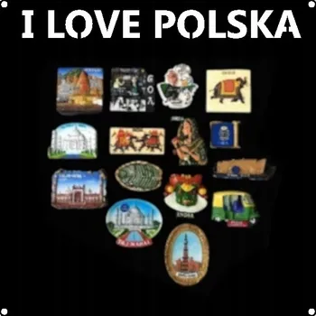 Obraz Kovová čtvercová tabule na MAGNETY Nápis I LOVE POLSKA 30 cm