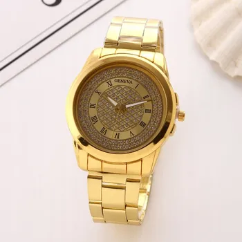 Hodinky Křemíkové hodinky se zirkony, Geneva MT Gold, voděodolné, 40 mm, 1 Ks