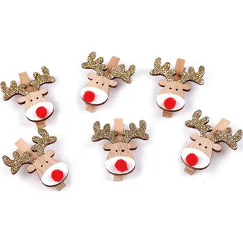 Vánoce Dřevěný kolíček sob Varianta: přírodní sv., Balení: 6 ks