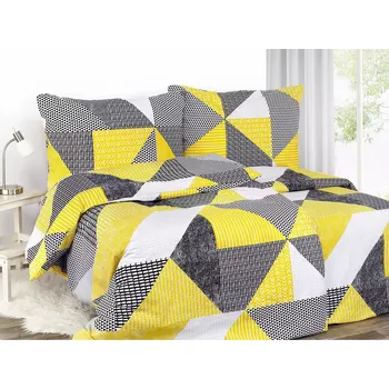 Povlečení Bavlněné povlečení Žluto-černé trojúhelníky 140x200+70x90