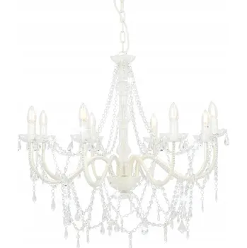 Lustr s korálky, bílý, na 8 žárovek E14