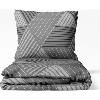 Povlečení Bavlněné povlečení Geometrické pruhy na šedé 140x200+70x90