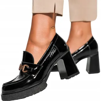 Dámské mokasíny Dámské kožené mokasíny na širokém podpatku, nazouvací, POLSKÝ výrobek, velikost 38