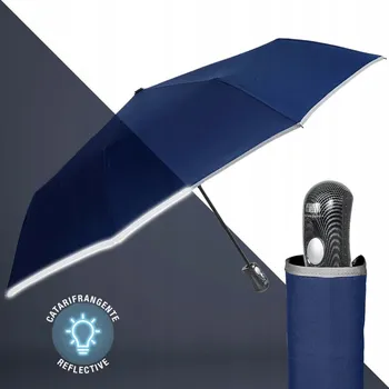 Deštník Automatický skládací deštník do auta s odrazkou, tmavě modrý Perletti