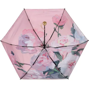 Stojan na deštník Dámský mini skládací deštník metalický, uvnitř zdobený Varianta: 4 pudrová zlatá, Balení: 1 ks