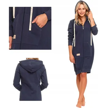Dámské noční prádlo Doctor Nap dámský župan ke kolenům s kapucí, tmavě modrý, velikost XL