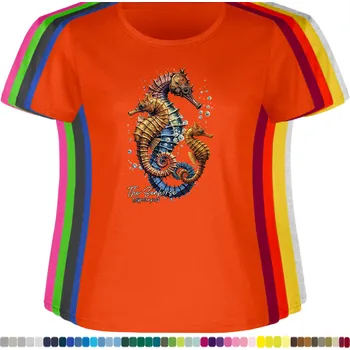Dámské tričko damske-levne-bavlnene-tricko-digitalni-potisk-morsky-konik Barva: Orange - pomerančová, velikost: XS