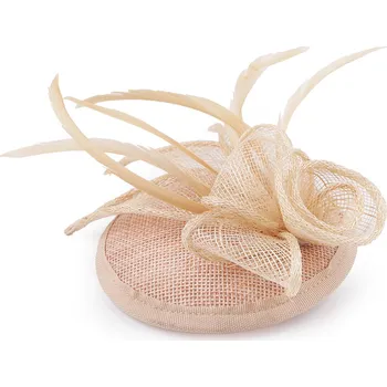 Fascinátor / klobouček květ s peřím Varianta: 1 béžová světlá, Balení: 1 ks