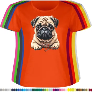 Dámské tričko damske-levne-bavlnene-tricko-digitalni-potisk-pes-mops-carlino Barva: Orange - pomerančová, velikost: XXL