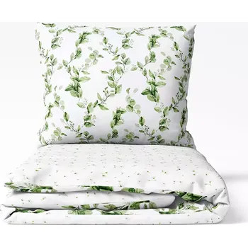 Povlečení Bavlněné povlečení Kvítečka a listy na bílé - vende 140x200+70x90