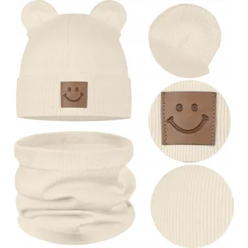 Čepice Dětská souprava, set ČEPICE a NÁKRČNÍK, podzimní, BAVLNA 95%, velikost 44-48