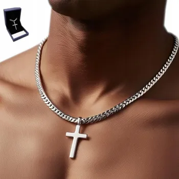 Řetízek Srebrny ŘETÍZEK Z KRZYŻYKIEM Krzyż Řetěz Náhrdelník ITALSKÝ + DÁREK