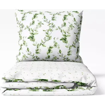 Povlečení Saténové povlečení Zelené listy na bílé - vende 140x200+70x90