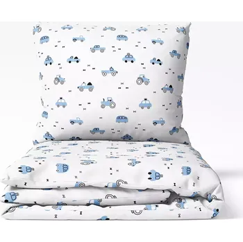 Povlečení Dětské bavlněné povlečení Modrá autíčka na bílé 140x200+70x90