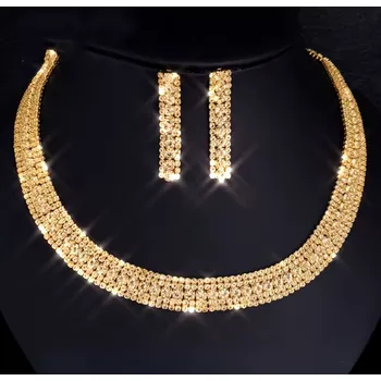 Souprava šperků B-TOP Pozlacená souprava s pětiřadým krystalovým náhrdelníkem a náušnicemi