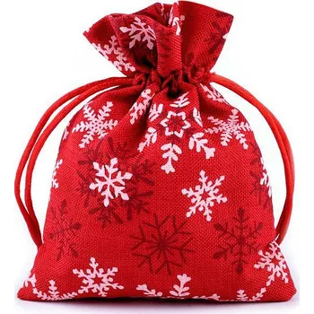 Dárková taška Vánoční dárkový pytlík vločky 10x13 cm imitace juty Varianta: 1 červená, Balení: 10 ks