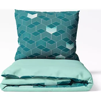 Povlečení Bavlněné povlečení 3D čtverce s mentolovou - vende 140x200+70x90
