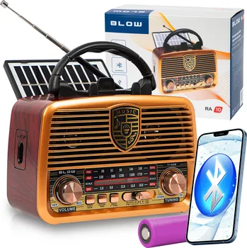 Radiopřijímač KUCHYŇSKÉ RETRO RÁDIO S BLUETOOTH, SÍŤOVÉ/AKUMULÁTOROVÉ/SOLÁRNÍ BLOW RA10