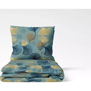 Povlečení Skodak Zlaté ginkgo na petrolejové 140 x 200, 70 x 90 cm