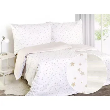 Povlečení Skodak Béžové proužky a hvězdičky 140 x 200, 70 x 90 cm