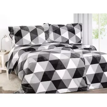 Povlečení Mikroplyšové povlečení Šedo-černé trojúhelníky 140x200+70x90