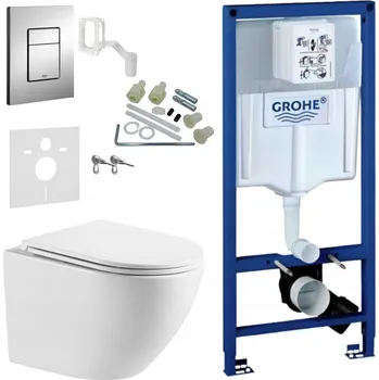 Klozet ZÁVĚSNÁ WC MÍSA MUŠLE S PŘEDSTĚNOVÝM SYSTÉMEM GROHE A WC SEDÁTKEM S POMALÝM SKLÁPĚNÍM - KOMPLET