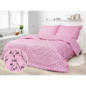 Povlečení Saténové povlečení Šedé větvičky na růžové 140x200+70x90