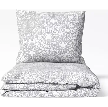 Povlečení Bavlněné povlečení Šedé mandaly na bílé 140x200+70x90
