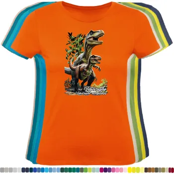 damske-levne-bavlnene-tricko-digitalni-potisk-dinosaurus-velociraptor Barva: Orange - oranžová, velikost: XS