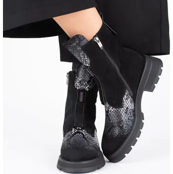 Dámské sandále Dámské černé kotníkové boty Epica z broušené kůže s hadím detailem Velikost: 39