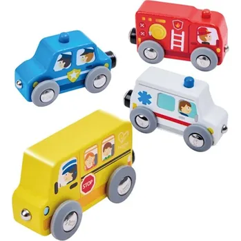 Vláček a vláčkodráha Vláčkodráha auta - Městská vozidla, 4ks (Hape) - Novinky