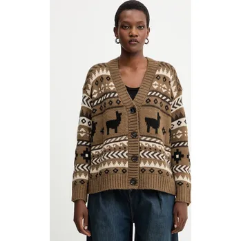 Dámský svetr Kardigan s vlnou Weekend Max Mara OVATTA dámský, zelená barva, 2525346092600 82A, vel. M