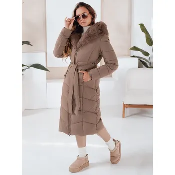 Dámská dlouhá prošívaná zimní bunda s kožešinou TY5085 Barva: Béžová, Velikost: S