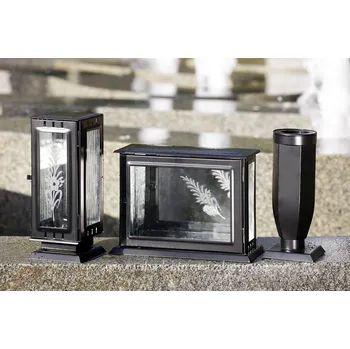 Smuteční dekorace Hřbitovní lampa velká s vázou a fotoskříňkou černou