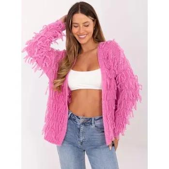 Dámský svetr Růžový dámský kardigan s třásněmi RUE PARIS